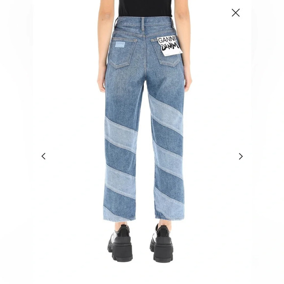 Ganni High-Rise Diagonal Striped Jeans - Picture 1 of 11